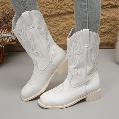 Chaussures d'Automne pour Femmes Nouvelles Bottes Cowboy Western Brodés Femme Bout Pointu Talon Épais Hautes Jusqu'au Genou Femme Botas De Mujer