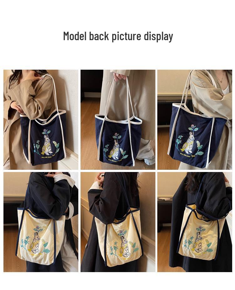 2025 Autumn Embroidered Nylon Tote: Large Capacity Fashion Shoulder Bag for Shopping & Commuting