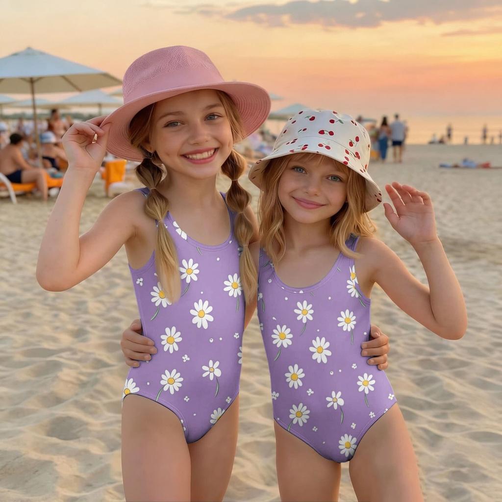 Maiô Infantil de Peça Única Verão Moda Casual Sem Mangas com Estampa de Cogumelos Adequado para Praia Piscina Atividades Aquáticas