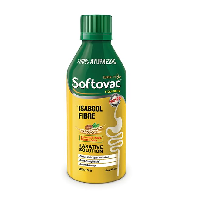 

Softovac Isabgol Liquifibre Syrup 225 ml Mango Flavor, Sugar Free, Gentle Stool Softener, Relieves Constipation, Supports Digestive