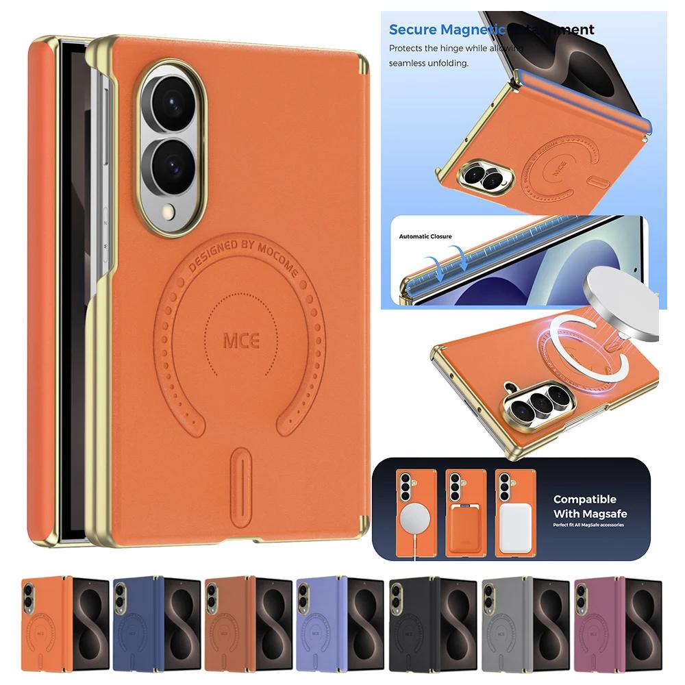 Magnetic Case For Samsung Galaxy Z Fold 8 Ultra 7 6 5 Fold8 Fold7 Luxury Leather Protection Wireless Charging Phone Cover Funda