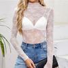 Women Sexy Slim Fit Lace Mesh Long Sleeve Pullover Bottoming Shirt