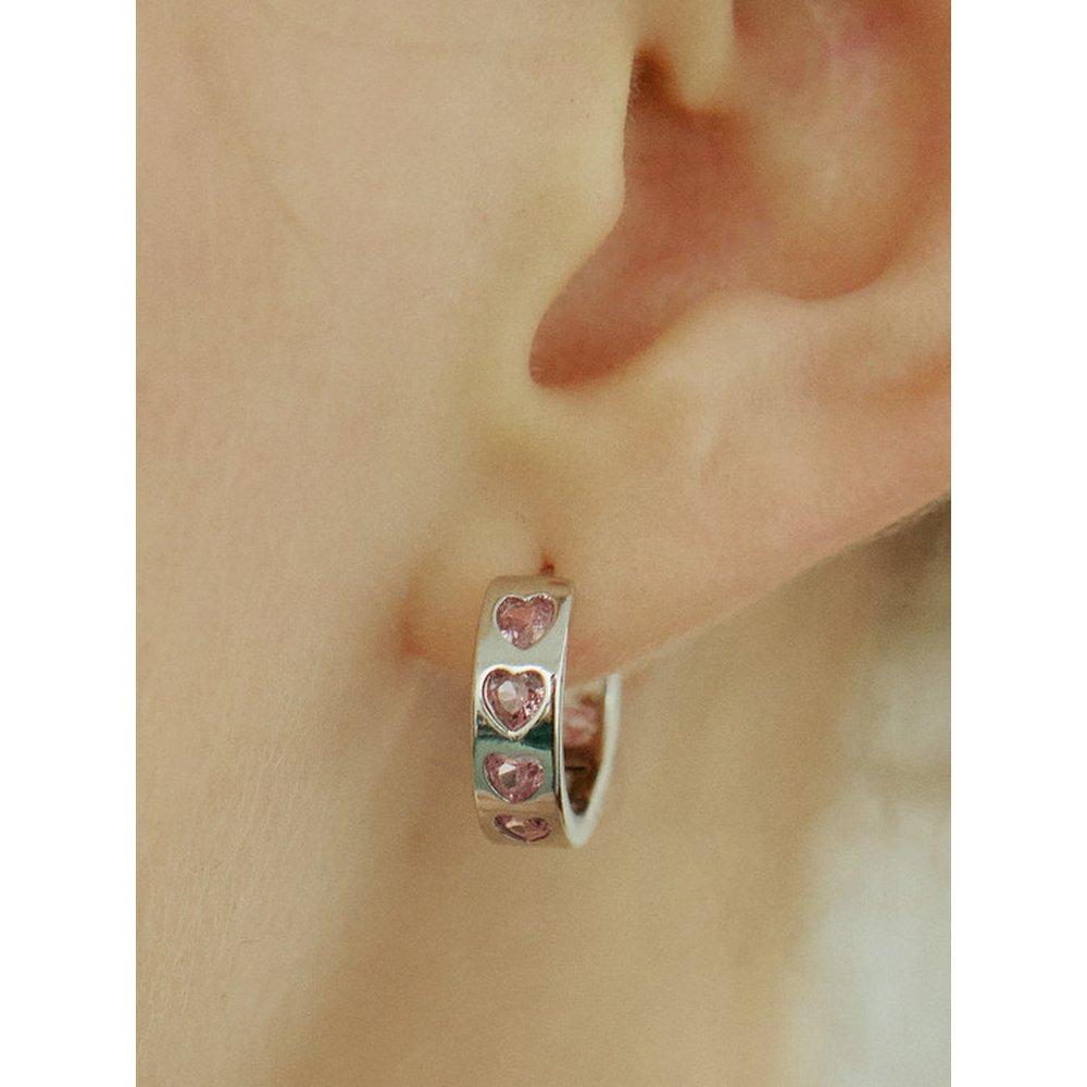 Pink Line Heart One-Touch Earrings