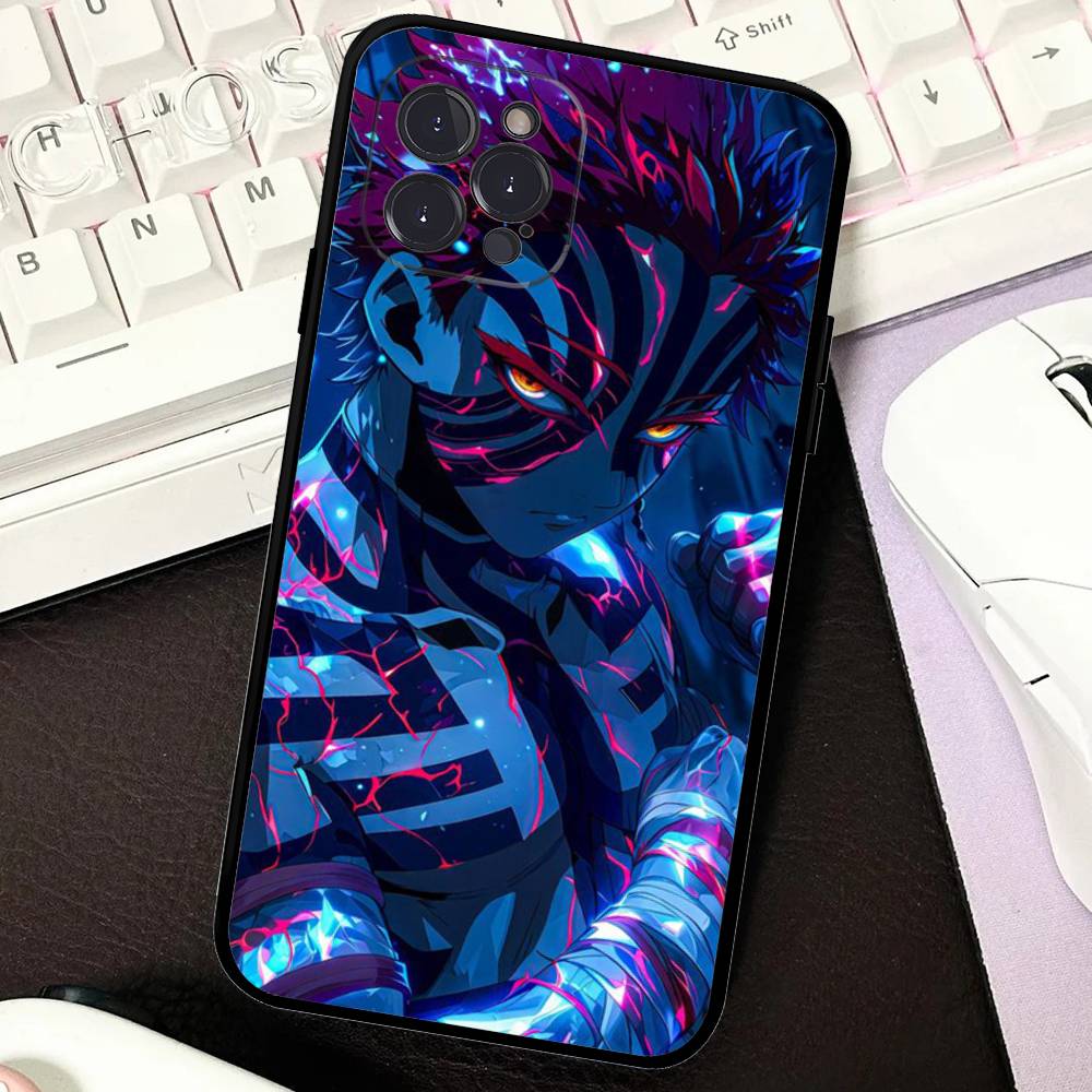 Popular Anime Akaza D-Demon S-Slayer Black Soft Phone Case For IPhone 16 15 14 13 11 12 17 Pro Max Mini Plus