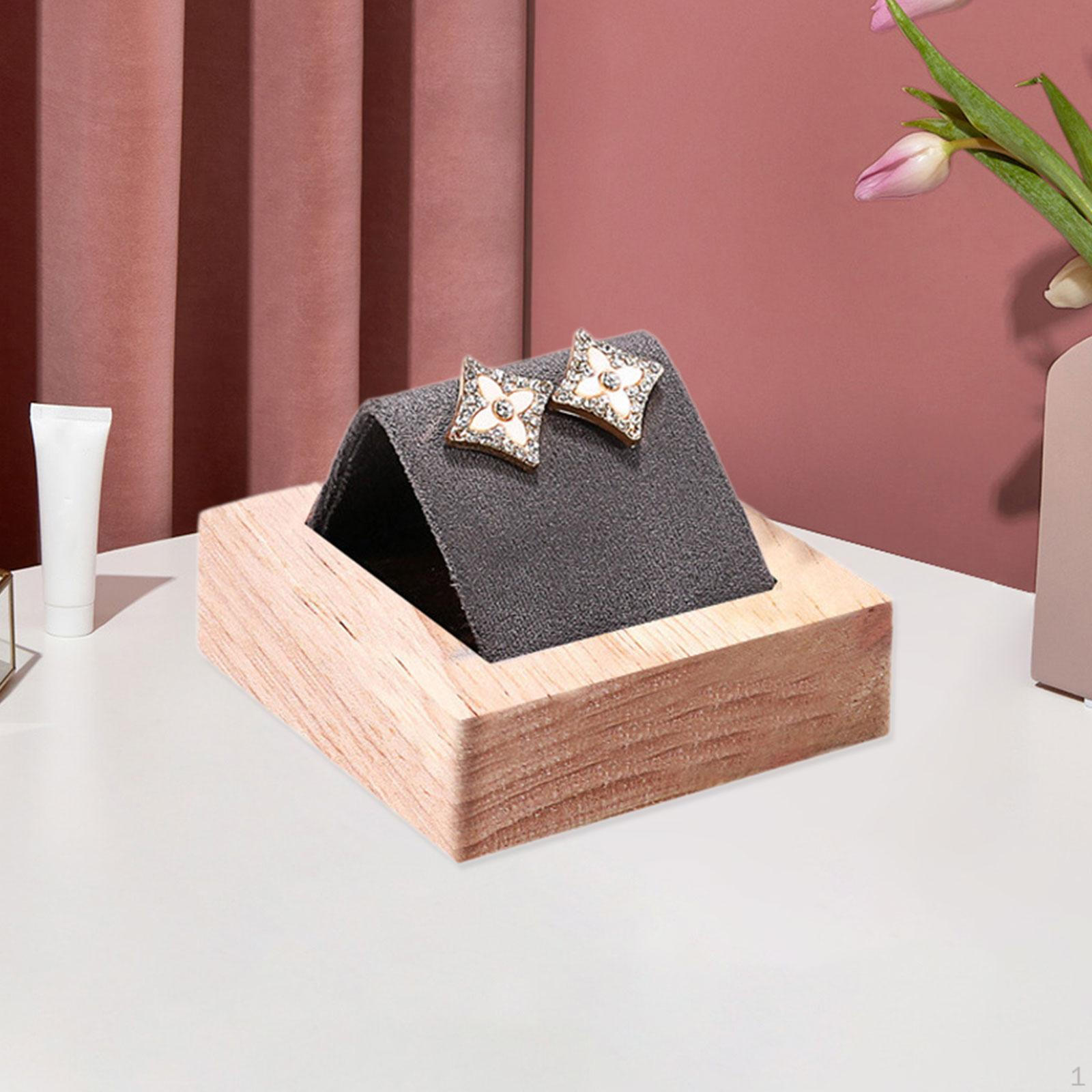 

Earring Holder Display Tray Gift Soft Velvet Surface Organizer Wooden Earrings Stand серый