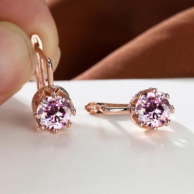 Pendientes colgantes con forma de gota de Color oro rosa, corte redondo, rosa, rojo, azul, arcoíris, piedra natal, pendientes con gancho de ocho garras, joyería