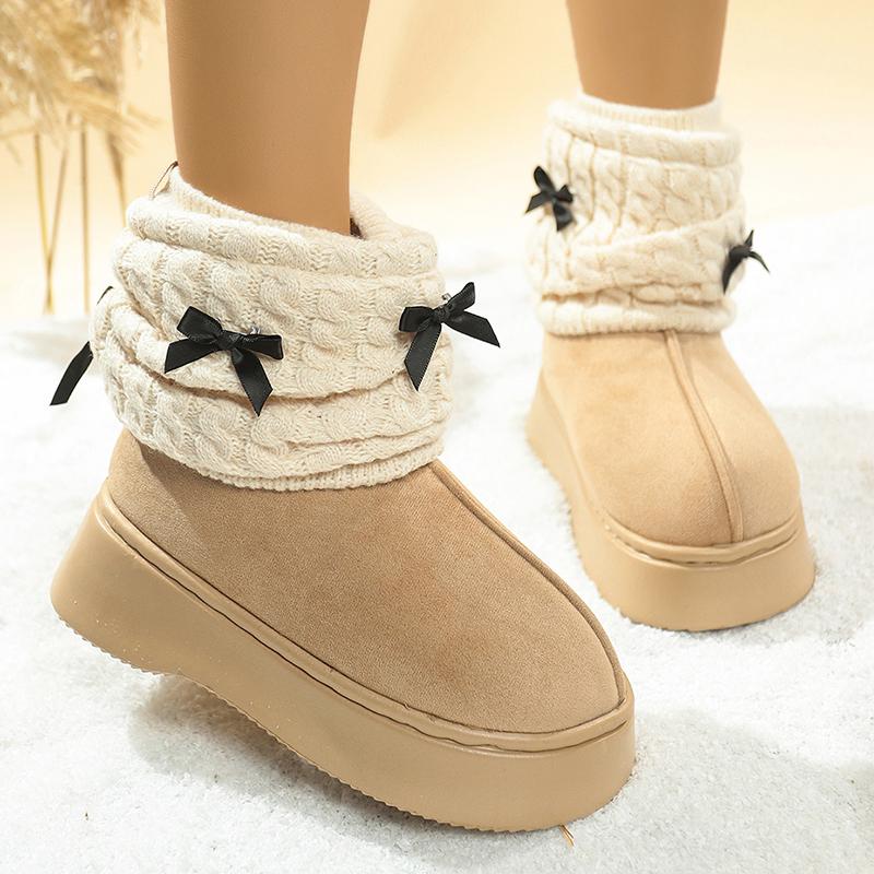 Fashion Cute Thickened Plush Warm Snow Boots for Women 2025 Winter Thick Sole Non Slip Cotton Shoes Woman Bow Decor Platform Ankle Boots