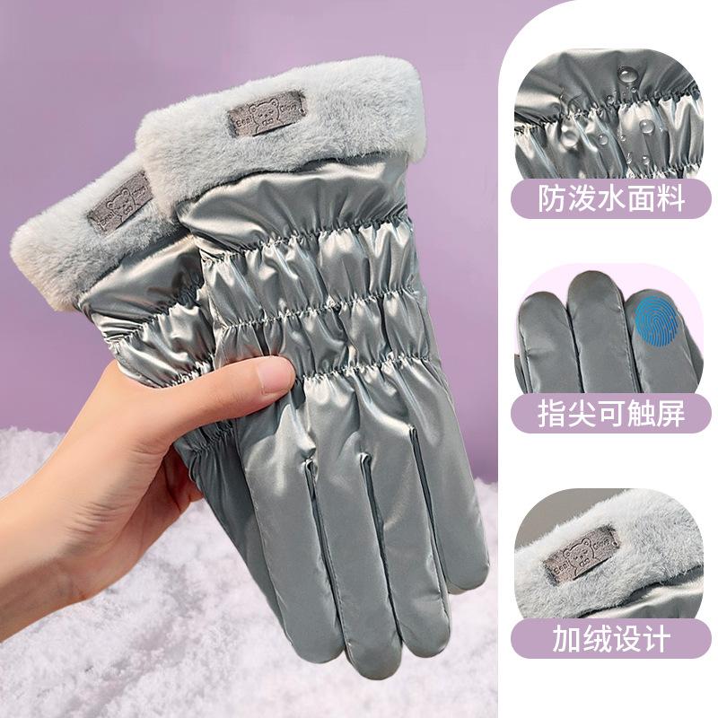 Full palm touch screen ski gloves winter women's velvet thick men's thermal cotton winter riding electric vehicles cold wind waterproof