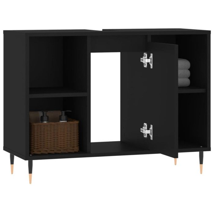 VidaXL Armoire de salle de bain noir 80x33x60 cm bois d'ingénierie 831621