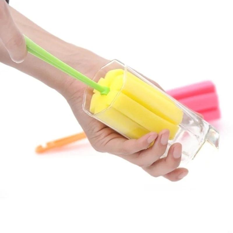 Random Color 1pcs Kitchen Household Sponge Bottle Cup Brush Glass Tube Cleaning Washing Kitchen Handle Cleaner Small Tools