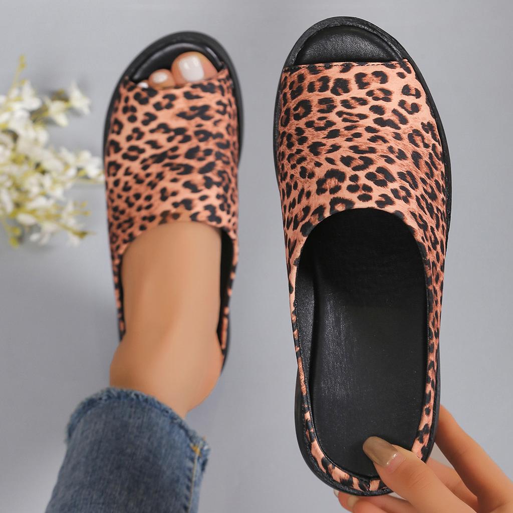 Fashion Mid Heels Women Platform Slippers Summer Wedges Leopard Shoes 2025 New Slingback Sandals Retro Flip Flops Casual Beach Sandalias