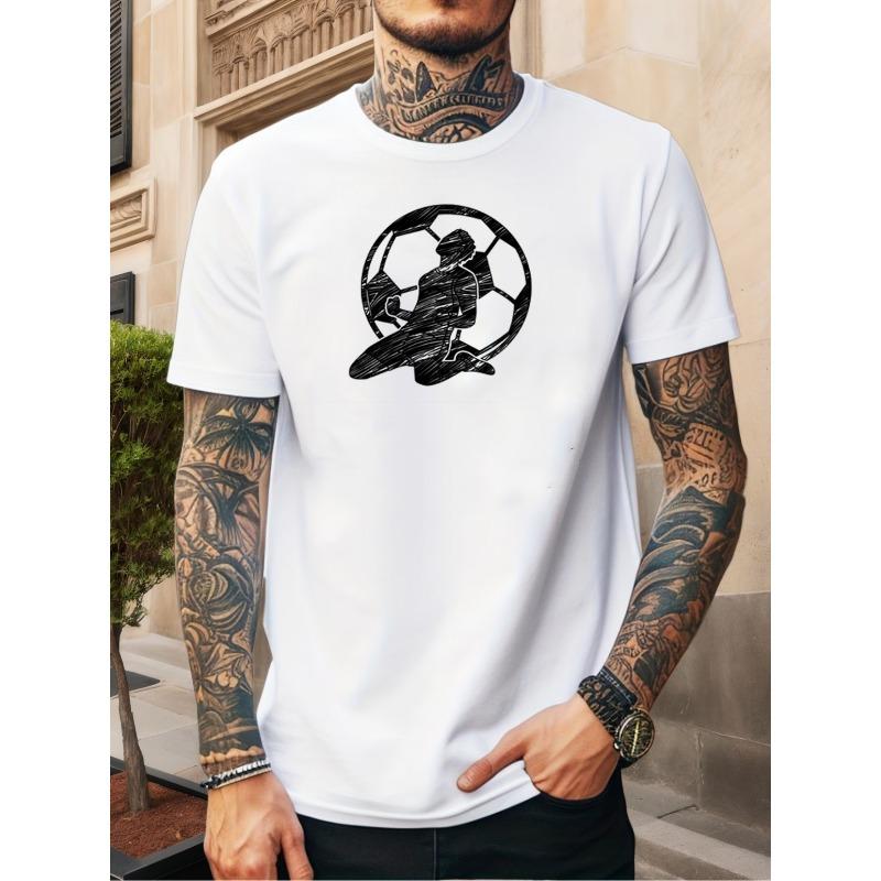 European Size Men'S Summer Loose-Fitting Sports Casual Short-Sleeve T-Shirt with a Silhouette Print of a Football Player