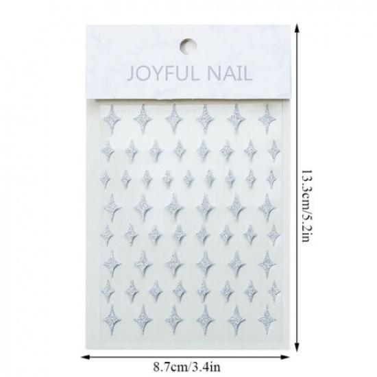 3D Nail Stickers Silver Glitter Nail Decoration Star Heart Transfer Nail Decals^