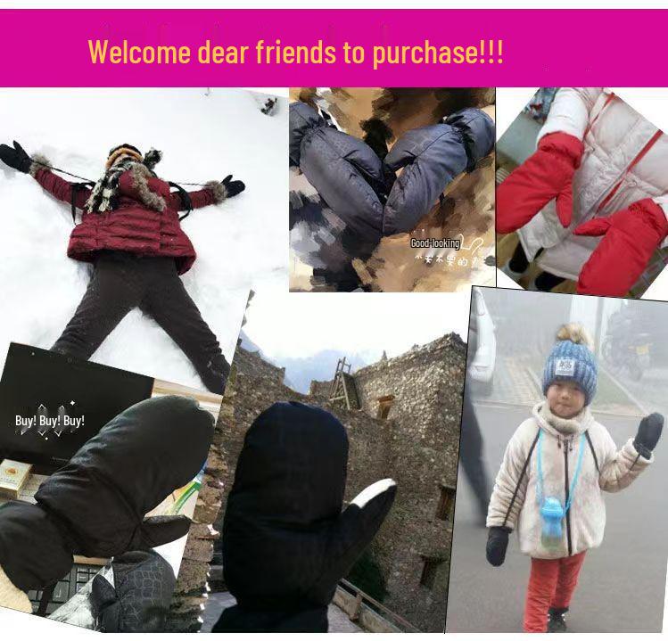 Unisex Winter Warm Fleece-Lined Waterproof Windproof Cycling Mittens with Lanyard