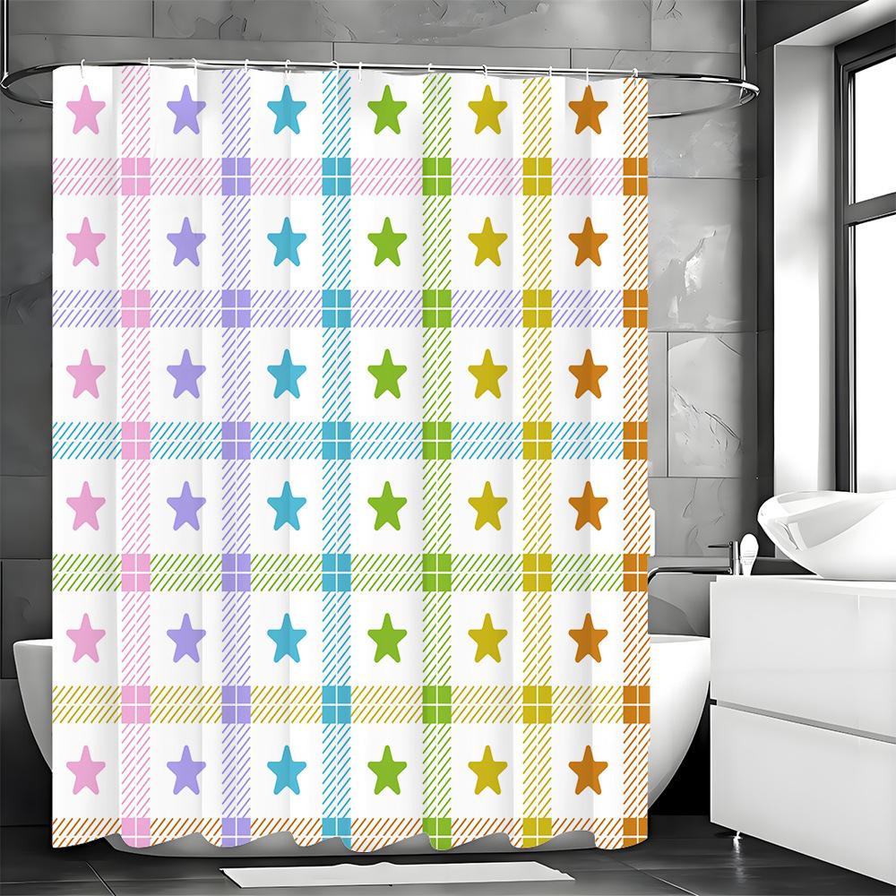 

Colorful Checked Stars Shower Curtain Washable Dirt-Resistant Shower Head Waterproof Polyester Bath Curtain For Home Decor W60H190(CM)-1 Pcs