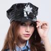 Sexy Lingerie Black Leather Hat: Policewoman or Stewardess Uniform Hat.