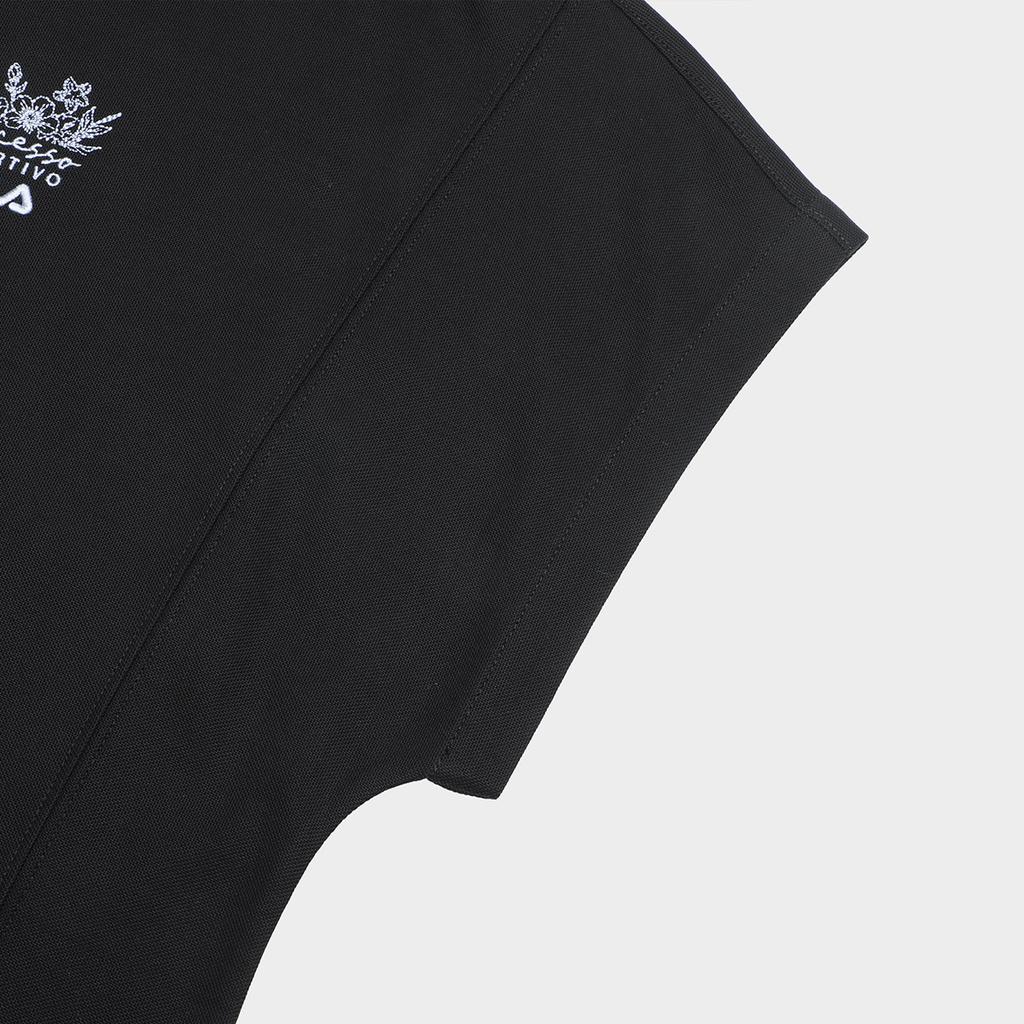 Fila 2023 Autumn New College Style Knitted Short Sleeve Hoodie Pullover Top Pure Cotton Casual Flutter Sleeve T Women Tops Black F11W338114FBK