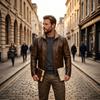 Men's retro map inner stand-up collar jacket zipper casual commuter jacket