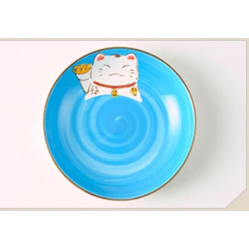 

Керамическая тарелка Японская креативная многоцветная мультяшная тарелка с изображением кота удачи, круглая керамическая тарелка, кухонная, для дома, ручной работы, мультяшная обеденная тарелка