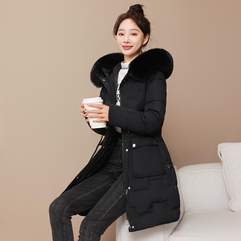 Winter Korean Coat New Korean Version Long Slim Waist Big Fur Collar Padded Jacket Thickened