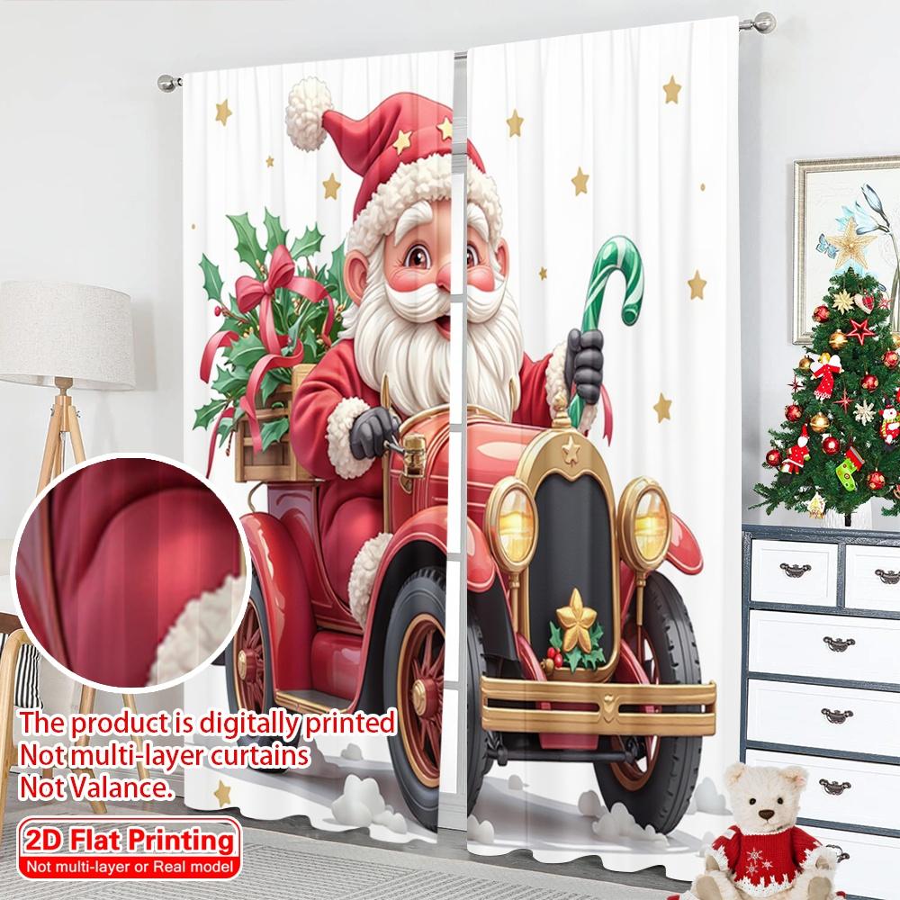 2pcs 2D flat printing Merry Christmas Party Curtains Christmas Gnome Car Gifts 100% Polyester Without Electricity Festive