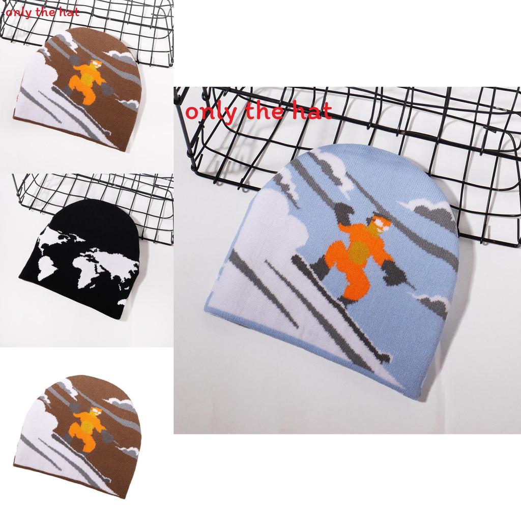 Ski Pattern Knit Cap With Acrylic Material And Winter Cold Weather Wear For Outdoor Activities