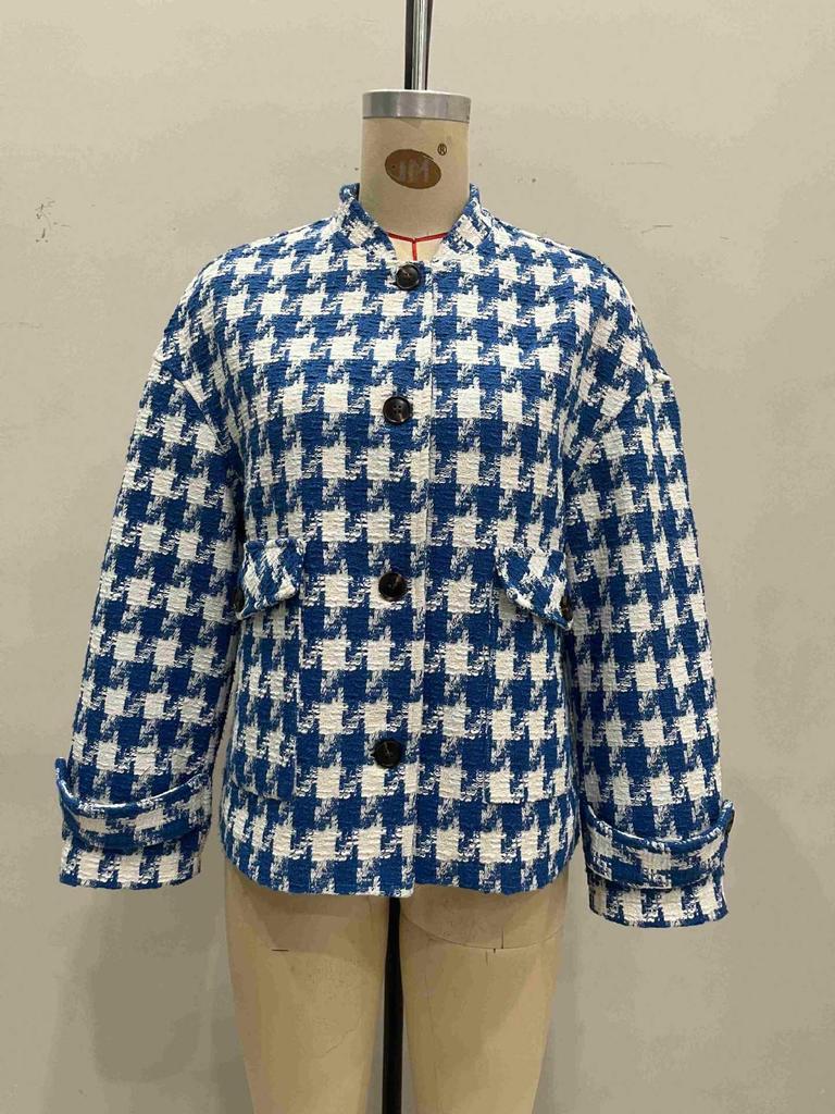 Damen Kurzer Hahnentritt-Mantel - Herbst/Winter 2025 Europäischer & Amerikanischer Stil, Lockere Passform, Lässige Mode