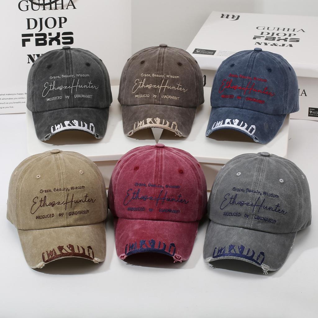 Washed old hat Alphabet embroidered baseball cap Men's and women's retro curved brim sunshade cap