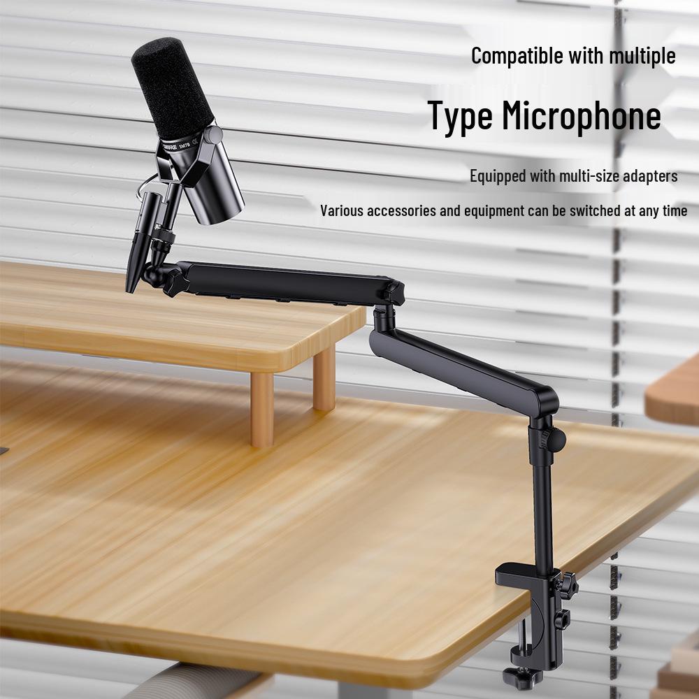 Professional Desktop Boom Arm Mic Stand with Condenser Mic Clip and Phone Holder