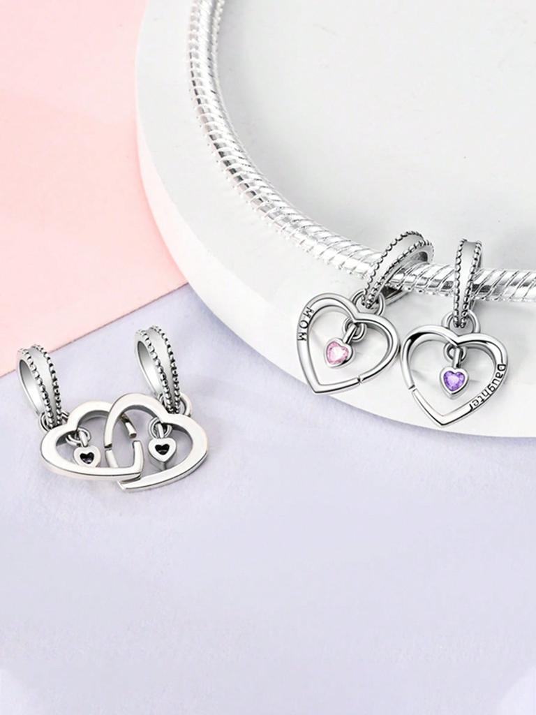 Charms Plata Heart-Shaped Happy Family Bead Charm Copper Plated Fit Charms Copper Original Bracelet For Jewelry Making Diy Charm