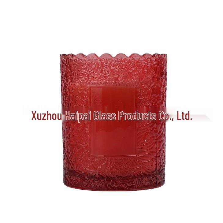 Embossed Lace Aromatherapy Candle Holder - Glass Candle Cup for Bedroom Decor Purple 200ml