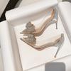 Mode Neue Damen Kristallklare High-Heels Damen Sommer Stiletto High-Heels Spitz Schleife Exquisite Strassschuhe