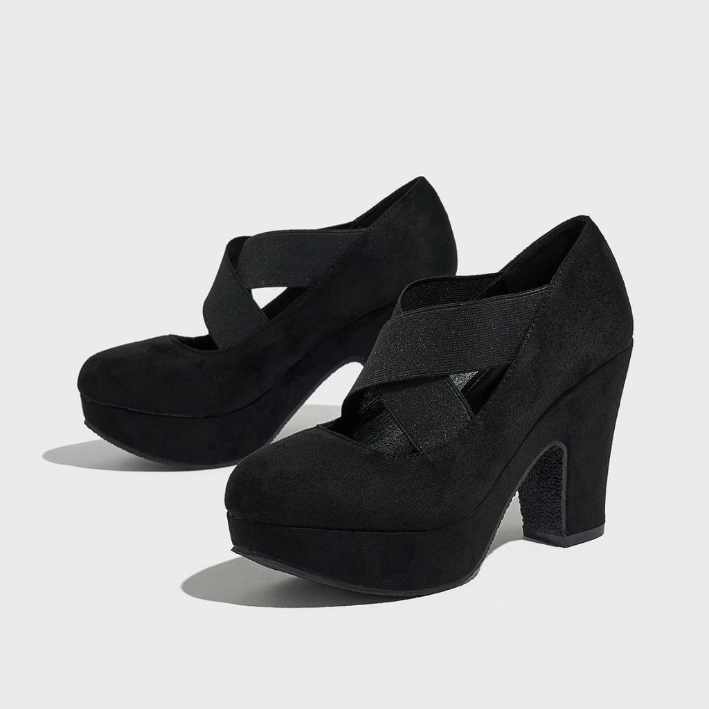 Hong Kong 2024 Herbst Damen Große Retro Mary Jane Schuhe mit Dicken Absätzen und Runder Spitze