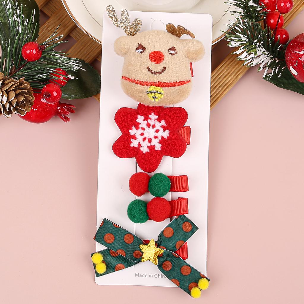 5pcs/set Kids Christmas Hair Clips Elk Snowflake Hairpins Baby Girls Hair Bows Barrettes Clips Christmas Party Hair Accessories