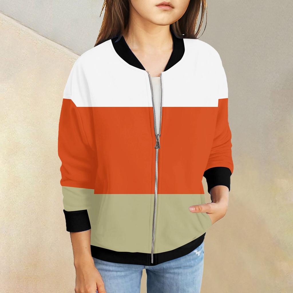 Kızlar Fermuarlı Ceketler Çocuklar Sonbahar Uzun Kollu Sweatshirtler Cepli Dış Giyim 5-15 Yaş