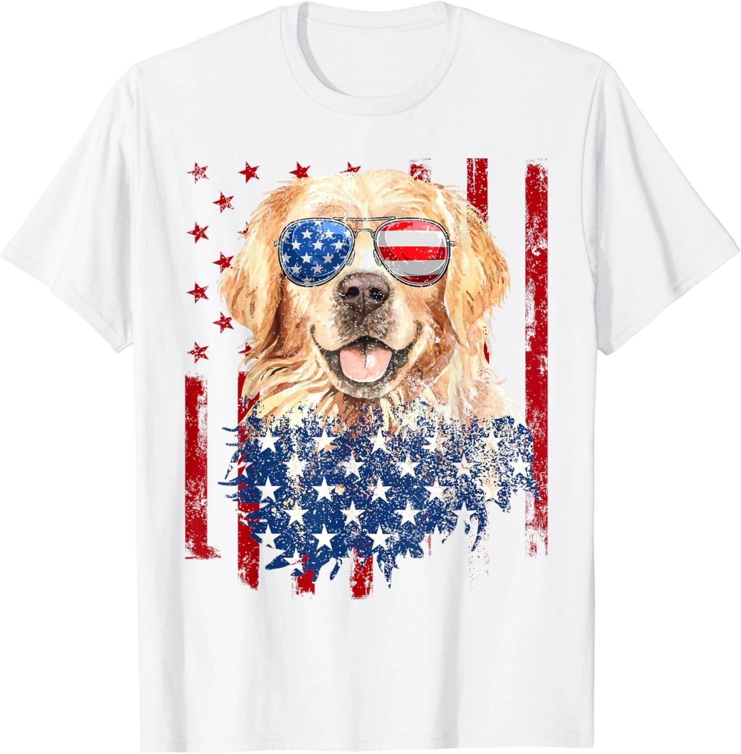 American Flag Golden Retriever USA Retro 4th Of July Dog Gift Unisex T-Shirt 3XL