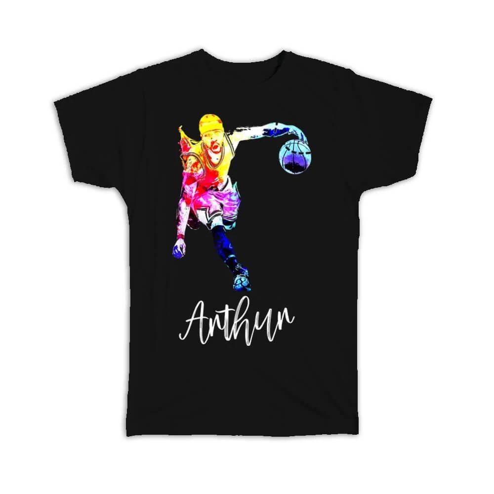 Gift T-Shirt : Personalized Basketball Player Multicolor Art Print Teenager 2XL
