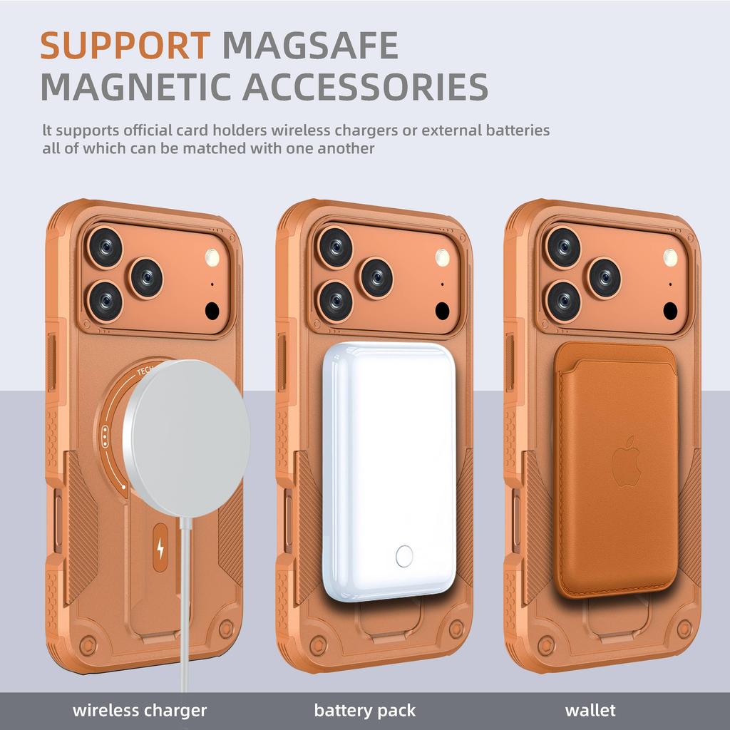 Magnetic Shockproof Case for iPhone Air/17/16e/16/15/14/13/12/11/16 Plus Pro Max with Stand, Rugged Heavy Duty Kickstand Cover