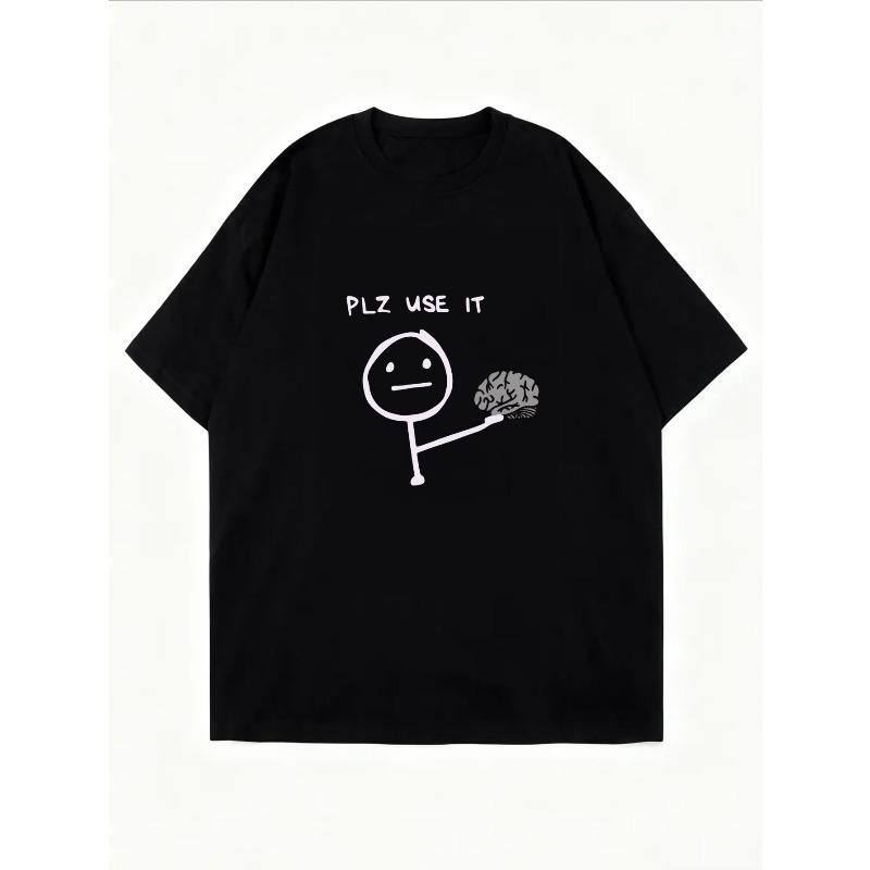 Crew Neck T Shirt White Plz Use It Brain Graphic Print Casual Wear For Women