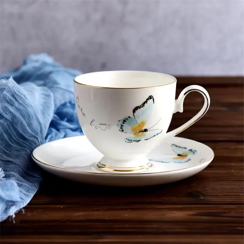 Ceramic Coffee Cups and Saucers Set, Afternoon Flower Tea Mugs, Minimalism Teacup and Tray, Household Office Porcelain