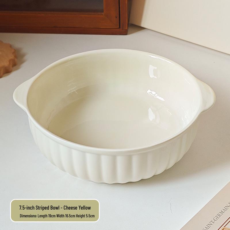 Modern Ceramic Double-Handled Soup and Salad Bowl, Microwave Safe