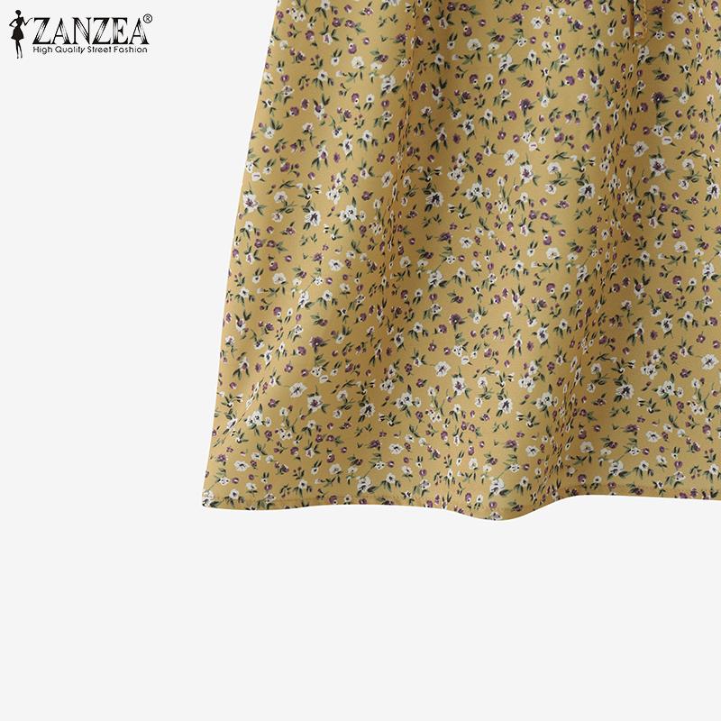 ZANZEA Women Summer Round Neck Ruffled Short Sleeve Floral Print Blouses