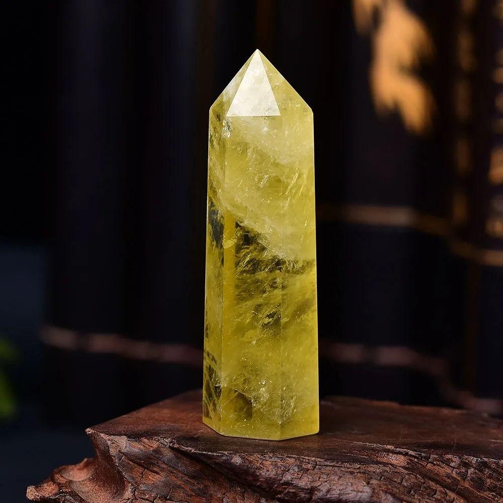 Unique Natural Crystal Exquisite Yellow Gem Home Decor Hexagonal Wand Column  Point Citrine Obelisk