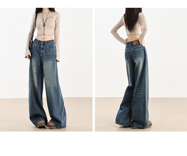 Women's High-Waist Retro Blue Wide-Leg Jeans - Autumn/Winter 2025 Collection.