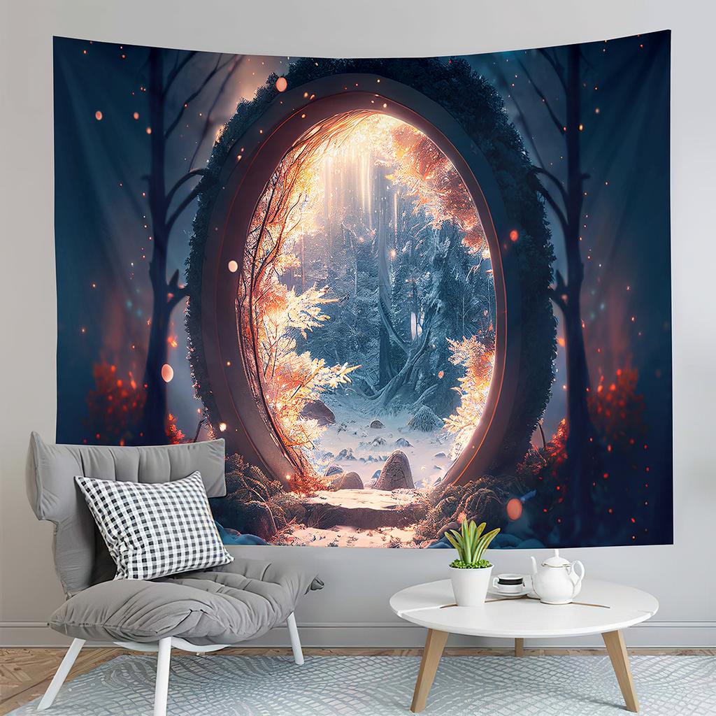 Fairy Tale Forest Tapestry Full Moon Night Tapestry Red Mushroom Tapestry Wall Hanging Tapestries Art Living Room Bedroom Dorm