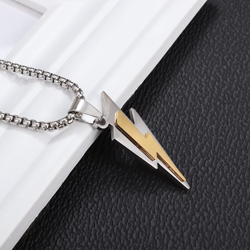 Double Color Lightning Pendant Necklace For Women Men Fashion New Stainless Steel Box Chain Hip Hop Rock Neck Jewelry Boy Gifts