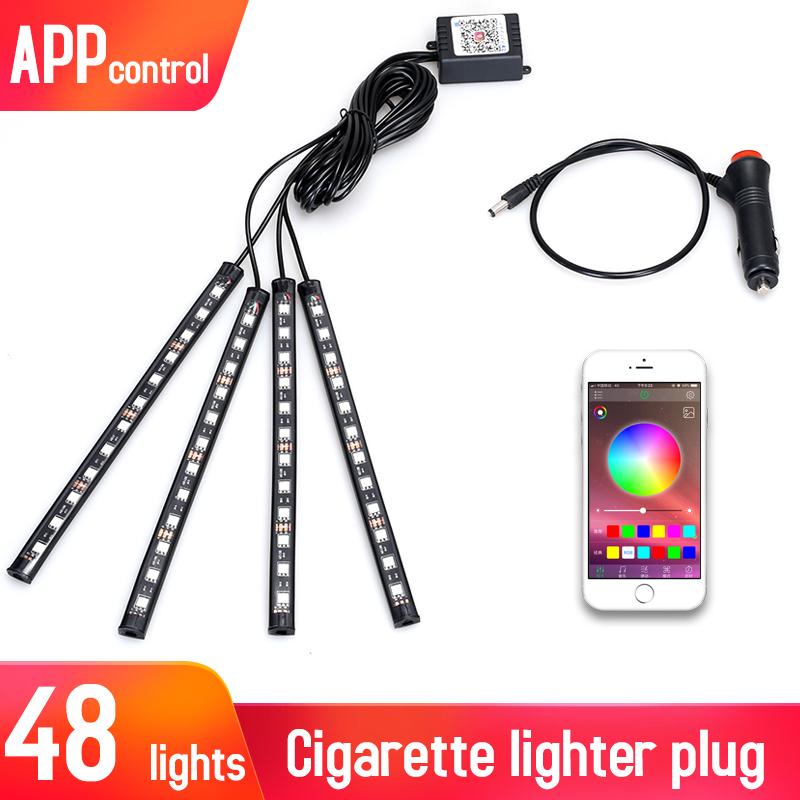 Led Car Interior Backlight With Usb Cigarette Lighter Ambient Atmosphere Mood Light Rgb Remote App Auto Foot Decorative
