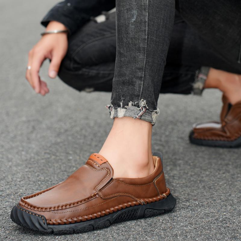 Fashion Men Casual Shoes Handmade Sewing Leather Loafers Comfortable Men's Shoes Quality Leather Flat Moccasins Men Sneakers Big Size 48