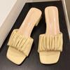Fashion Womens Plus Size Square Toe Crinkle Strappy Slides Korean Summer 2025 Slip-On Sandals Comfortable Outdoor Casual Lazy Slippers