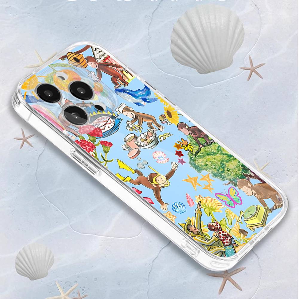 Mokey C-Curious G-George Phone Case For iPhone 16,15,14,13,12,11 Pro,Max,Plus,X,XS,XR,SE4,E Mini Transparent Soft Cover